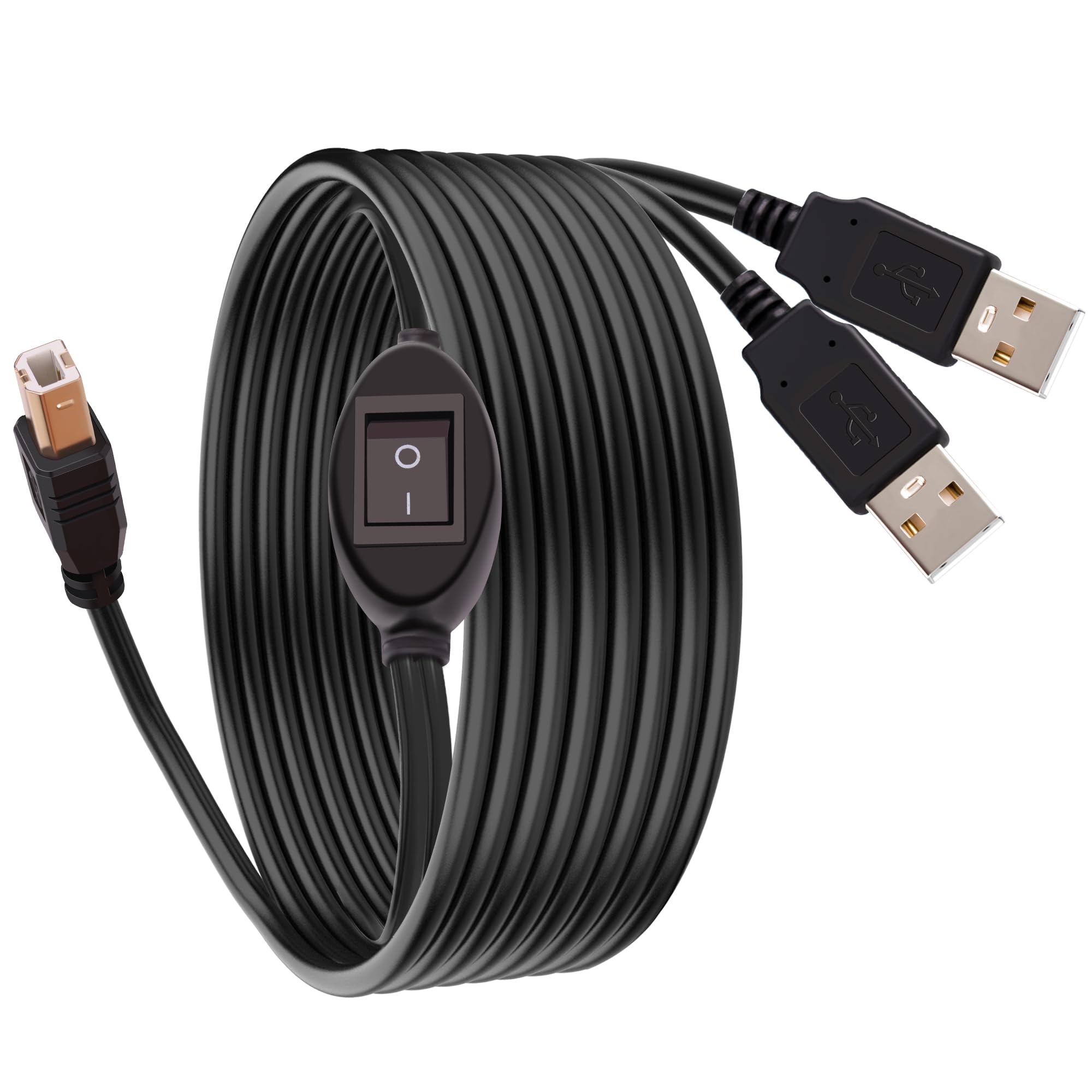 2-in-1-Druckerkabel-Splitter, USB-B-auf-Dual-USB-A-Kabel für zwei Computer, die einen Drucker/Scanner teilen, mit manuellem Kippschalter (4,5 m)