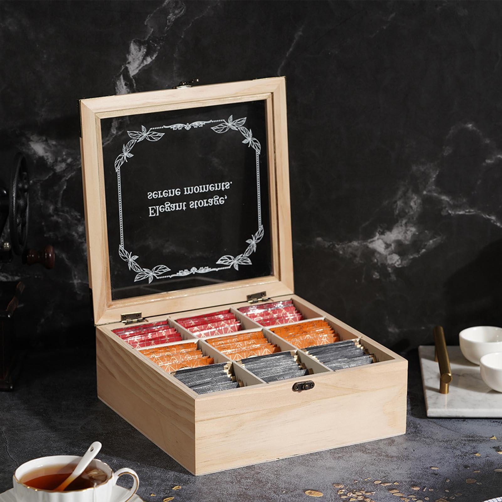 Tee Organizer Aufbewahrungsbox Teekisten Aufbewahrungsbox Mit Fächern | Dekorative Teebeutelhalter Für Zuhause Küche Büro – Praktisches Geschenk Für Paare Kollegen