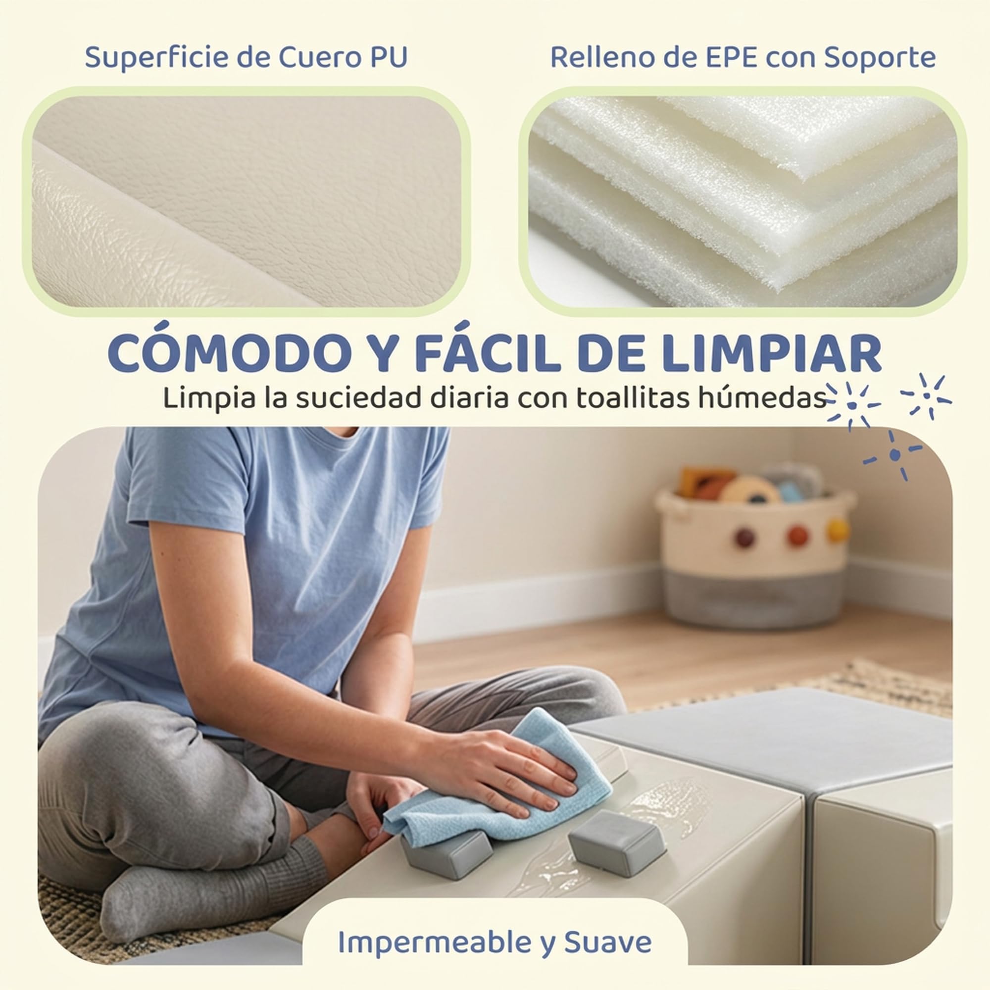 AIYAPLAY Set Soft Play da Interno, 4 Blocchi per Bambini, Grigio Chiaro