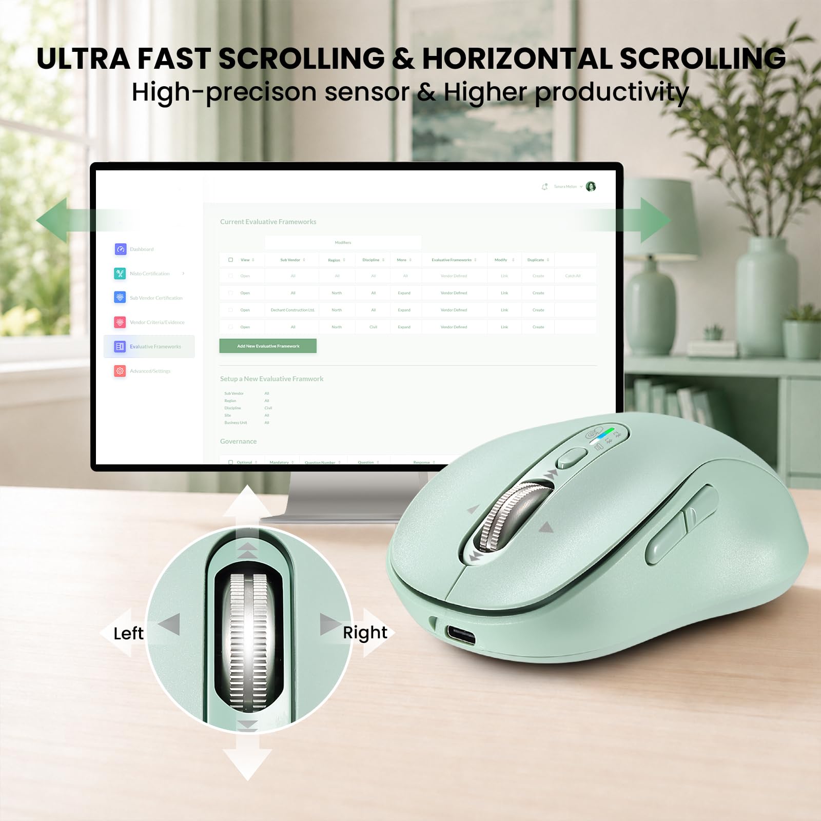 INFINMIND Mouse wireless Bluetooth per laptop, USB+BT × 2, silenzioso, mouse per computer Ergo, in metallo a 4 vie, ± 3200 DPI, ricaricabile, 9 pulsanti, mouse cordless multi dispositivo per iPad