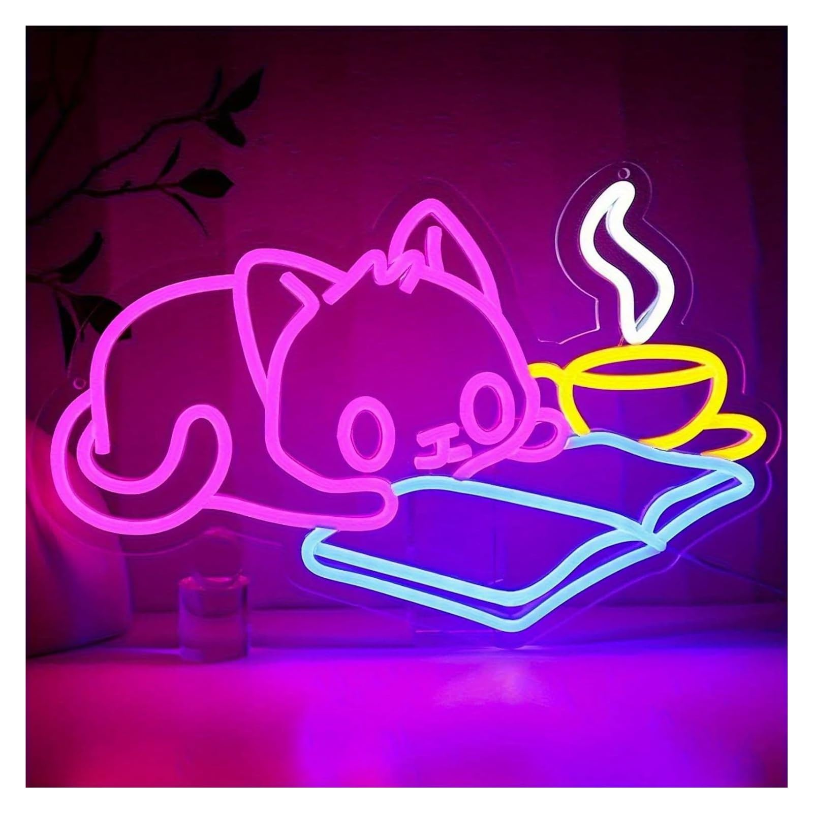 XENITE Luces Art Decoration Christmas Letrero De Neón Con Imagen De Gato Leyendo, Adecuado Para Dormitorios, Habitaciones, Bibliotecas, Cafeterías, Tiendas De Mascotas 42x27cm