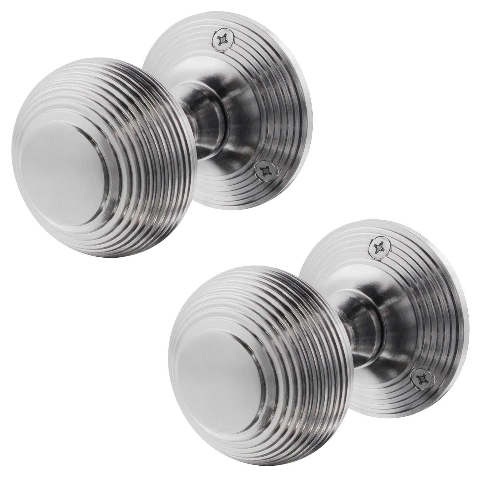 EAI Beehive Door Knobs Satin Chrome | 1 Pair of Reeded Mortice Knobs (55mm) for Internal Doors