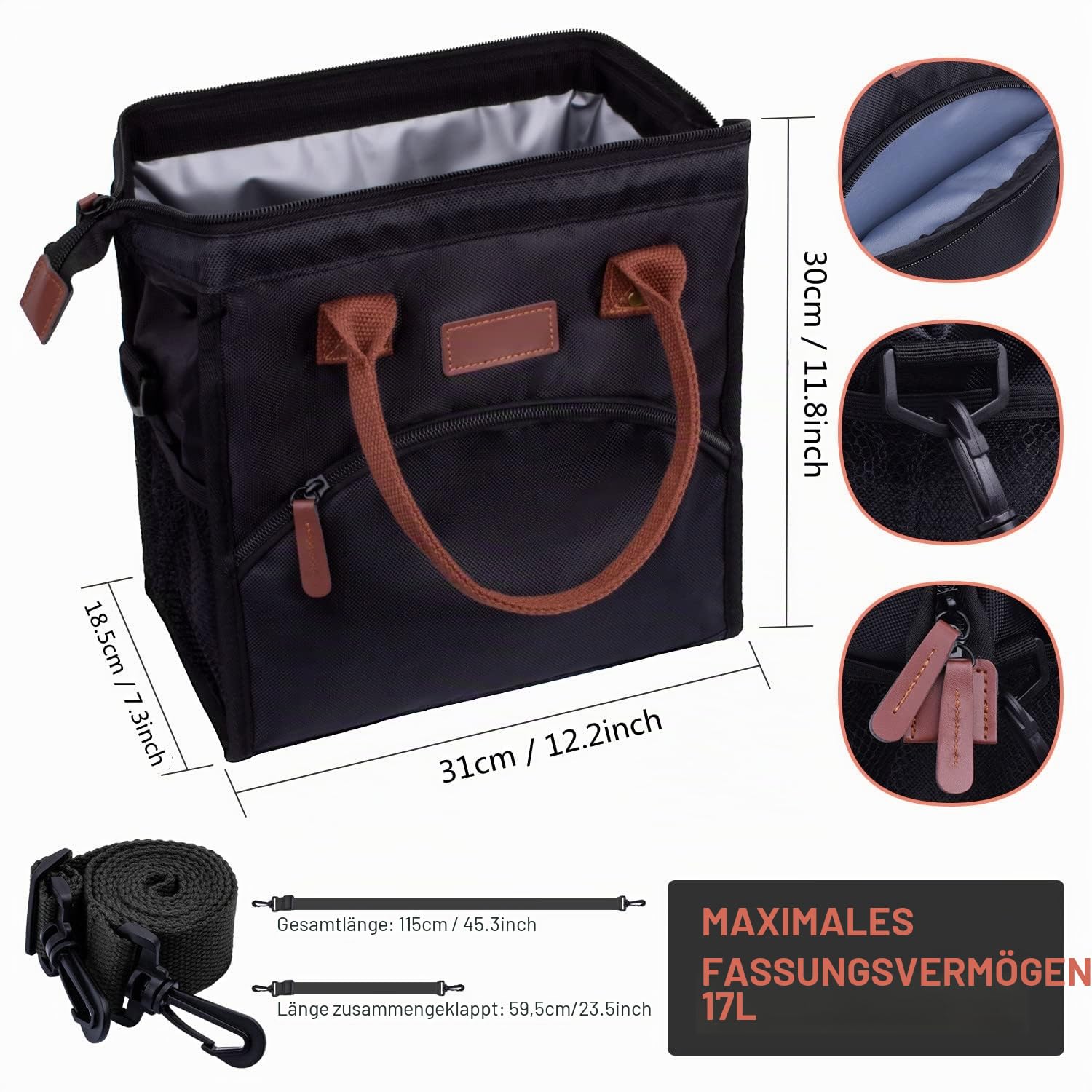 Kühltasche Picknicktasche, ANGGO Grosse Kapazität Kühlbox Lunchtasche Wasserdicht und Auslaufsicher, Cooler Bag Isoliertasche Thermotasche für Strand, Picknick, Ausflüge, Barbecue, Büro