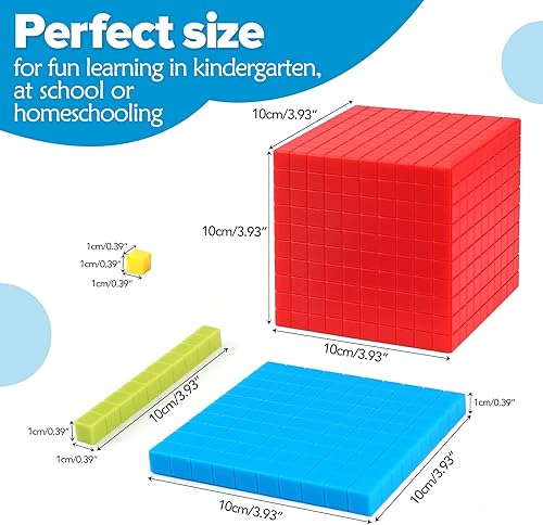 Miniatura 4 de Torlam 131 bloques base de diez bloques para matemáticas Bloques de valor posicional, base de plástico, 10 manipuladores matemáticos de primer