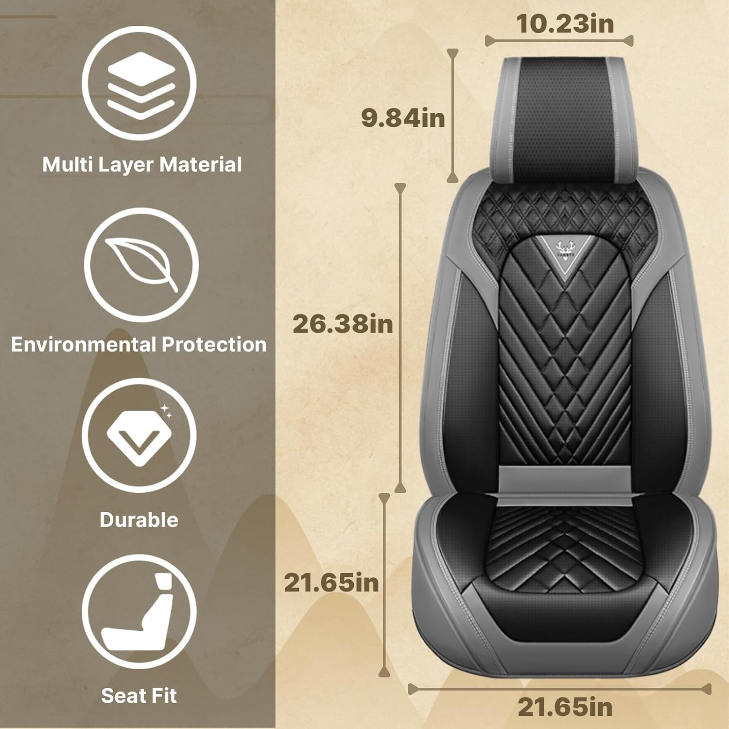 Fit for Ford F150 2009-2026 & F250 F350 F450 2011-2026 Seat Covers, Waterproof Leather Elegant Seat Cover, 360° Full Surround Protect Seat Covers (5 Front Seat Standard, Grey Black 2.0)