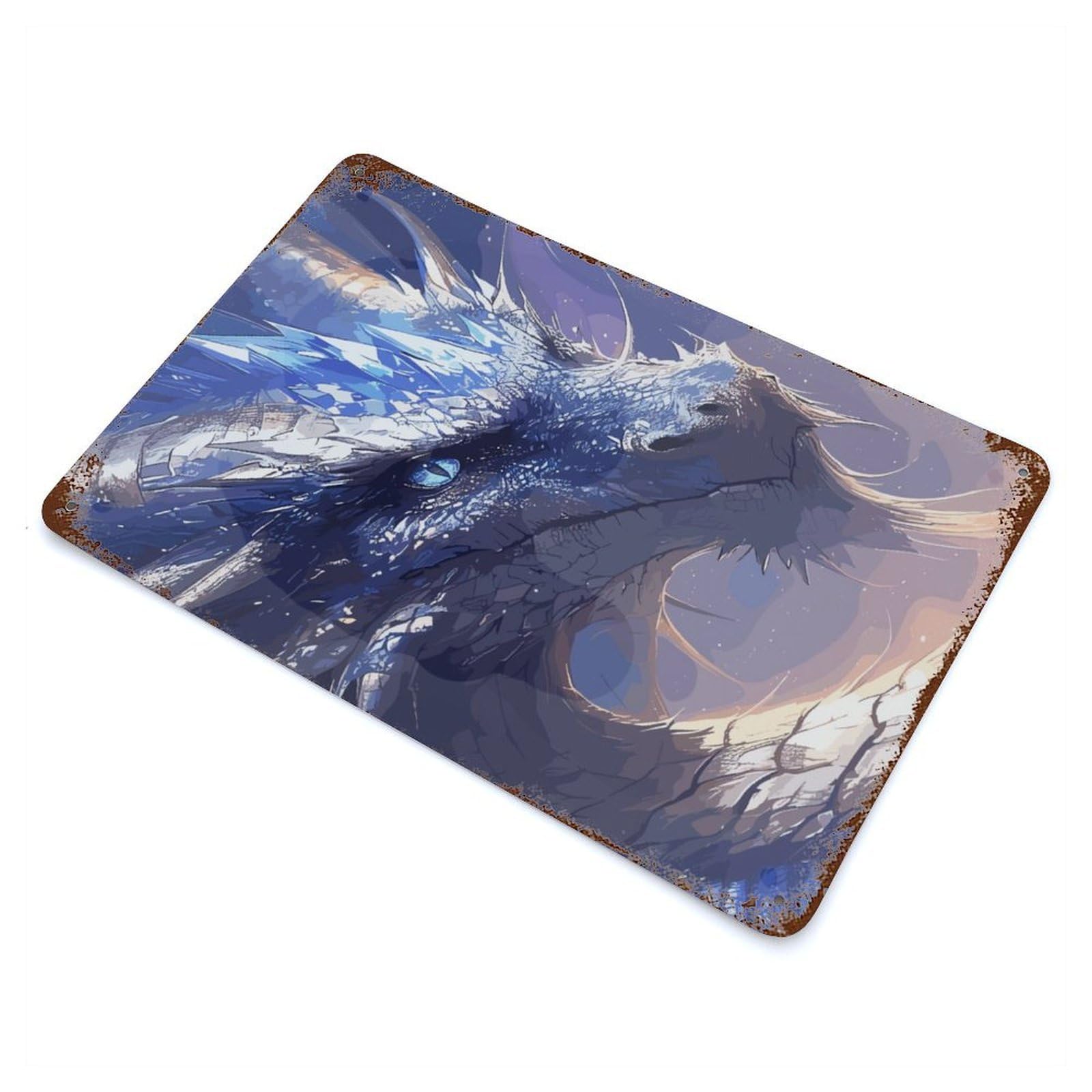 Distressed Metal Wall Sign Eye Blue Dragon 11.8"x7.9", Vintage Wall Decor for Garage, Bar And Workshop Decor
