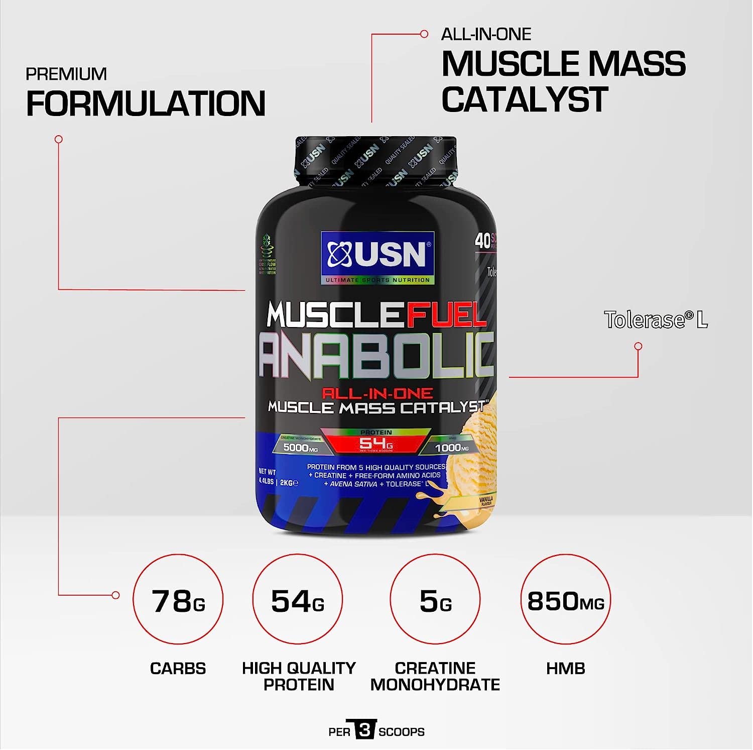 USN 2 kg Muscle Fuel Anabolic Shake – Erdbeere