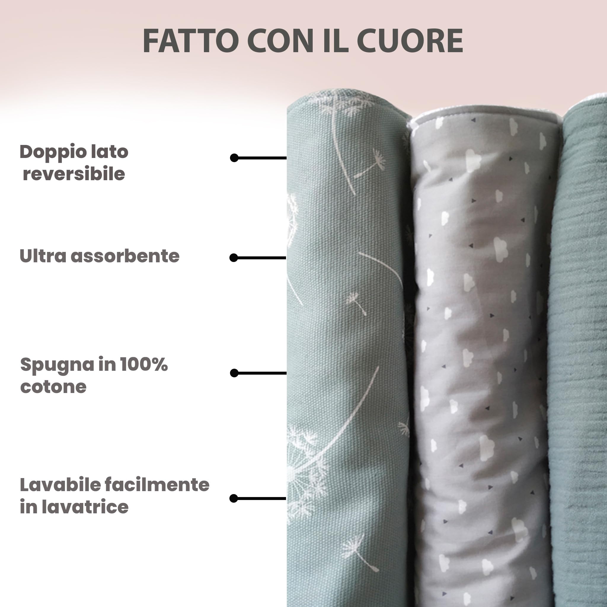MIMUSELINA Confezione da 3 Mussole Neonato Cotone e Spugna Doppio Strato 21x30 cm OEKO-TEX®