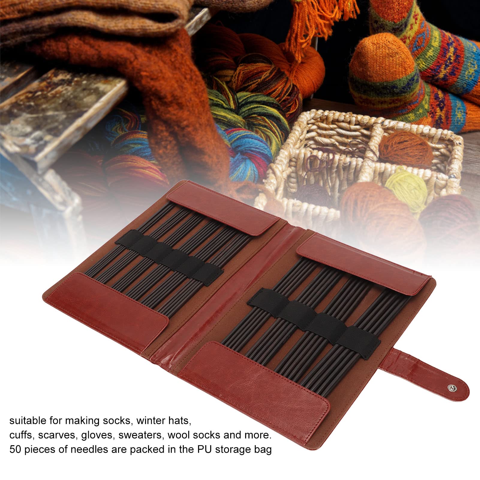 Rcniso Stricknadeln-Set aus Holz, 50-teilig, Fein Poliert, Doppelspitzig, Zum Stricken von Socken und Pullovern, Blackwood-Material