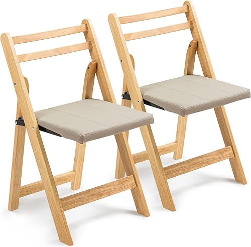 HOMEFUN Sillas plegables con cojín, sillas plegables acolchadas de madera, paquete de 2, silla de comedor plegable portátil y montada para