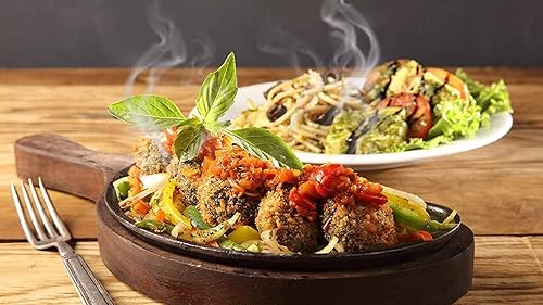 Juego de sartén de fajita de hierro fundido, 2 platos chisporroteantes con bases de madera y asas de tela, perfecto para auténticas comidas de