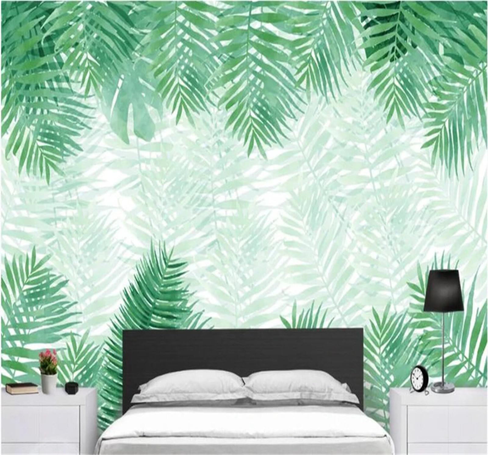 Fresh Minimalist Hand Drawn Green Leaves 3D Wallpaper Easy Install Feature Office Living Room Sofa Bedroom TV Background Wall Decoration-250cm×170cm