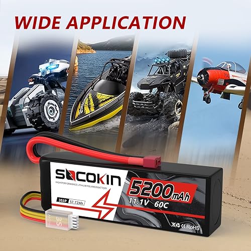 Miniatura 6 de 11.1V 5200mAh Lipo Batería 3S con Deans T Plug Lipo Batería 60C para RC Modelo de Coche RC Racing Car Heli Avión Quadcopter Helicóptero Caso Suave
