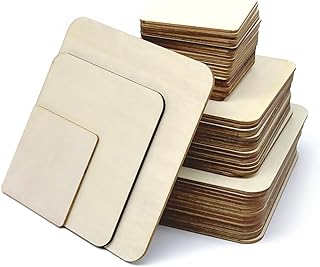 48 Piece Unfinished Blank Wood Sheets,3 Different Size Wood Square Slices Cutouts for Wood Burning Projects, Decoration DIY Wooden Craft Art Supplies