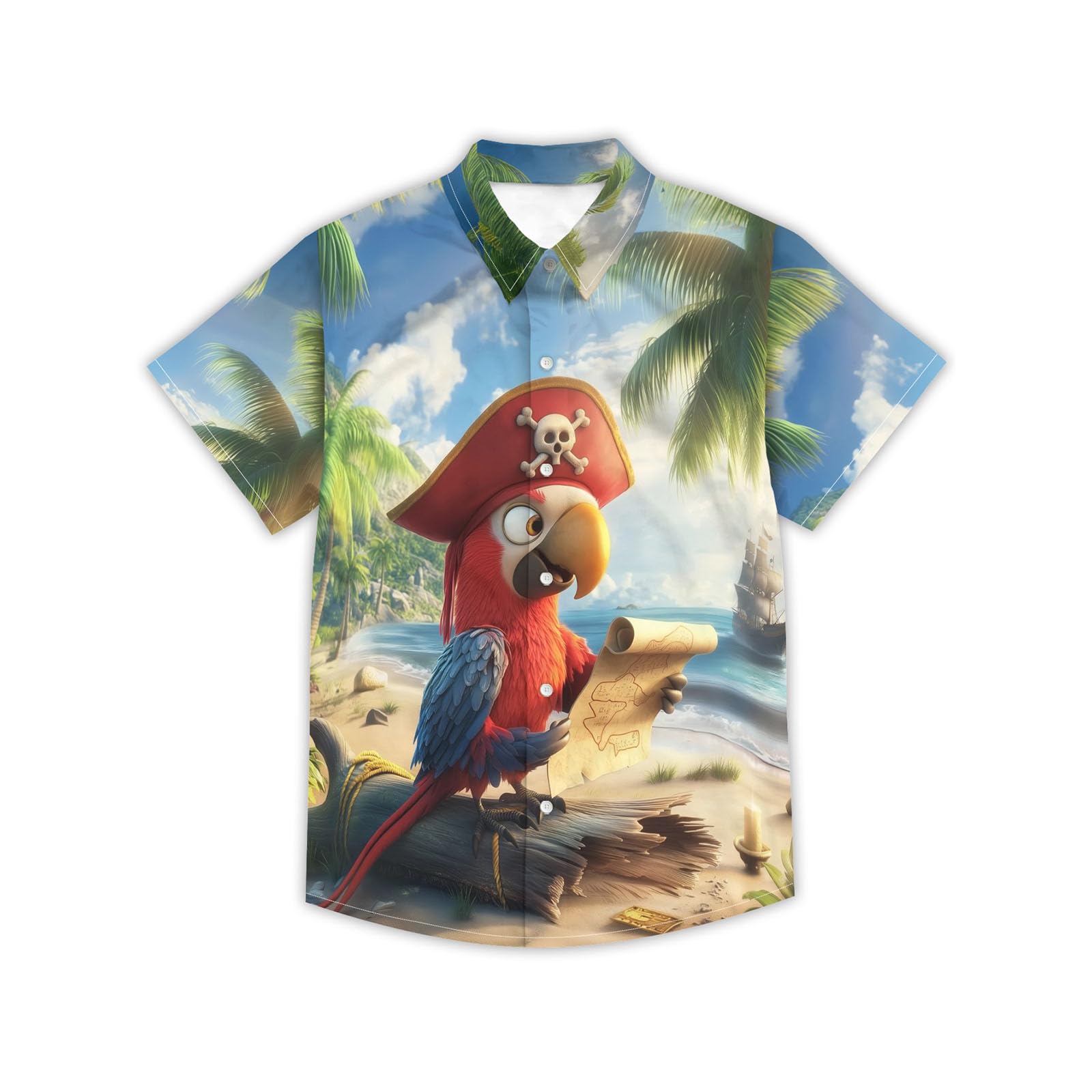 THE PIRATE KING Funny Pirate Hawaiian Shirt Boys Girls Beach Tropical Casual Short Sleeve Button Down Shirt for 5-14 Years
