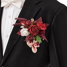 TINGE TIME Single Pocket Boutonniere for Man Groom, Best Man Boutonniere for Wedding Ceremony Anniversary, Formal Dinner Party and Rustic Spring Wedding Marriage(Burgundy)