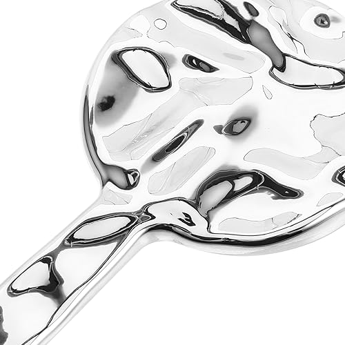 Miniatura 2 de Espejo de mano de vidrio con mango para maquillaje, espejo de viaje portátil para hombres y mujeres, chapado en plata, redondo