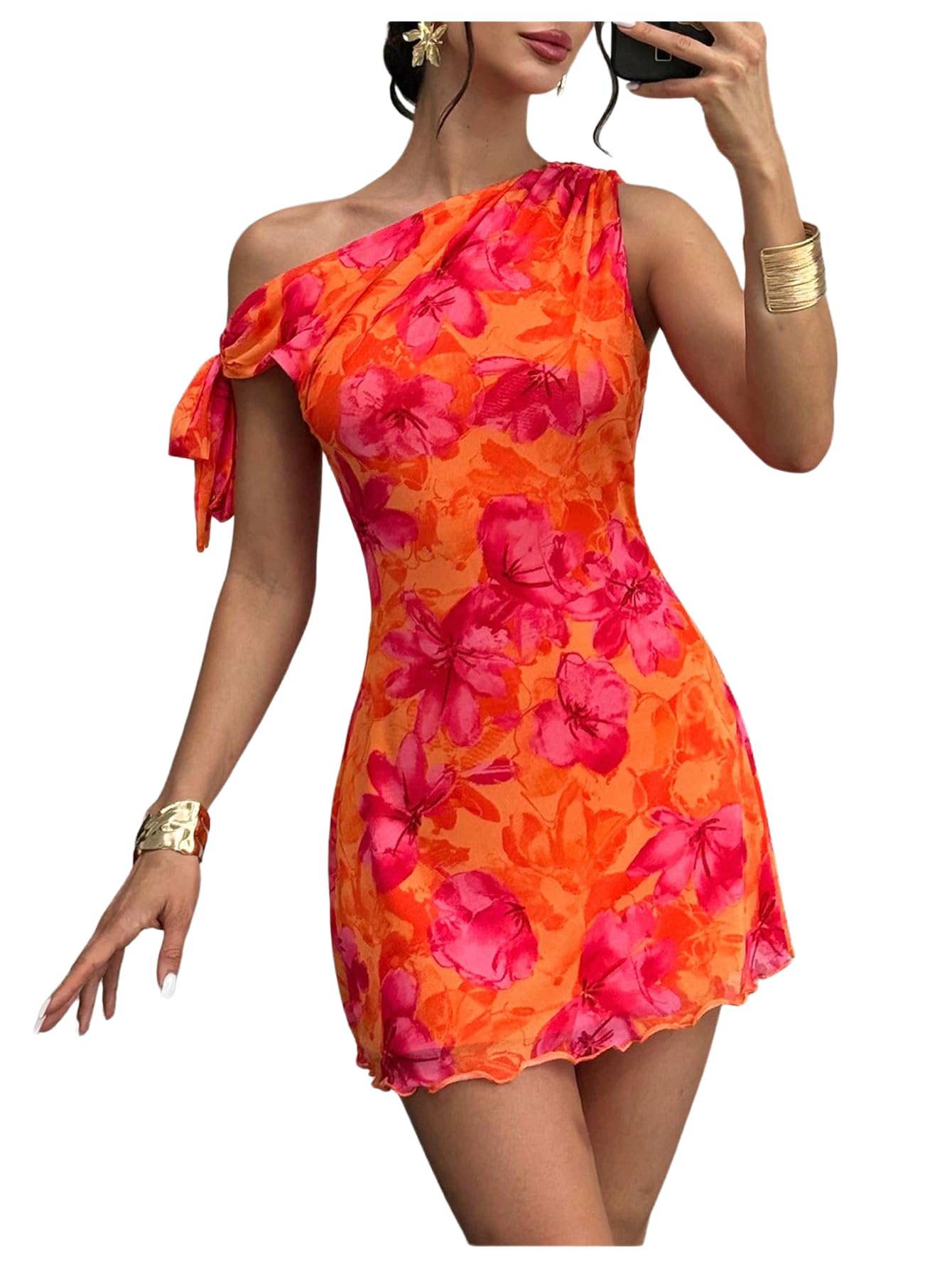 GORGLITTER Women's One Shoulder Wedding Guest Cocktail Mini Dresses
