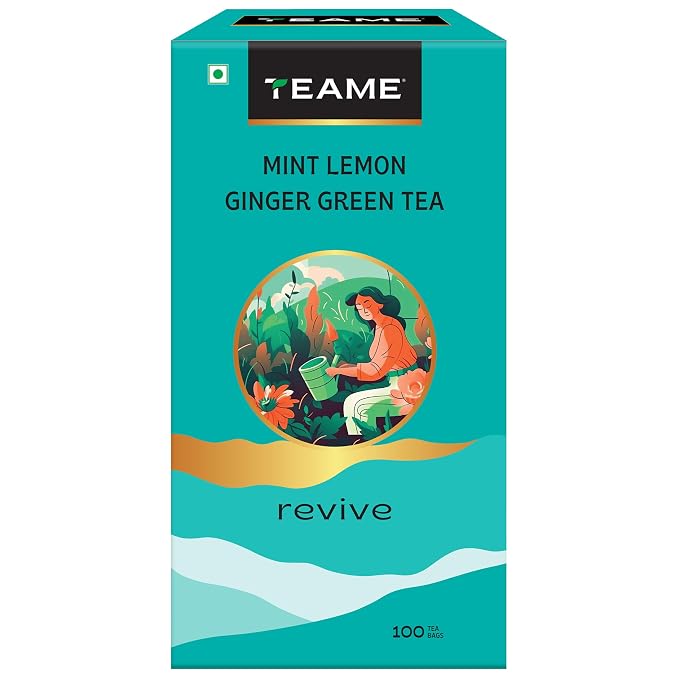 TE-A-ME Green Tea Bags 100 pcs, Ginger, Mint & Lemon, 100 Teabags | Green Tea Bags