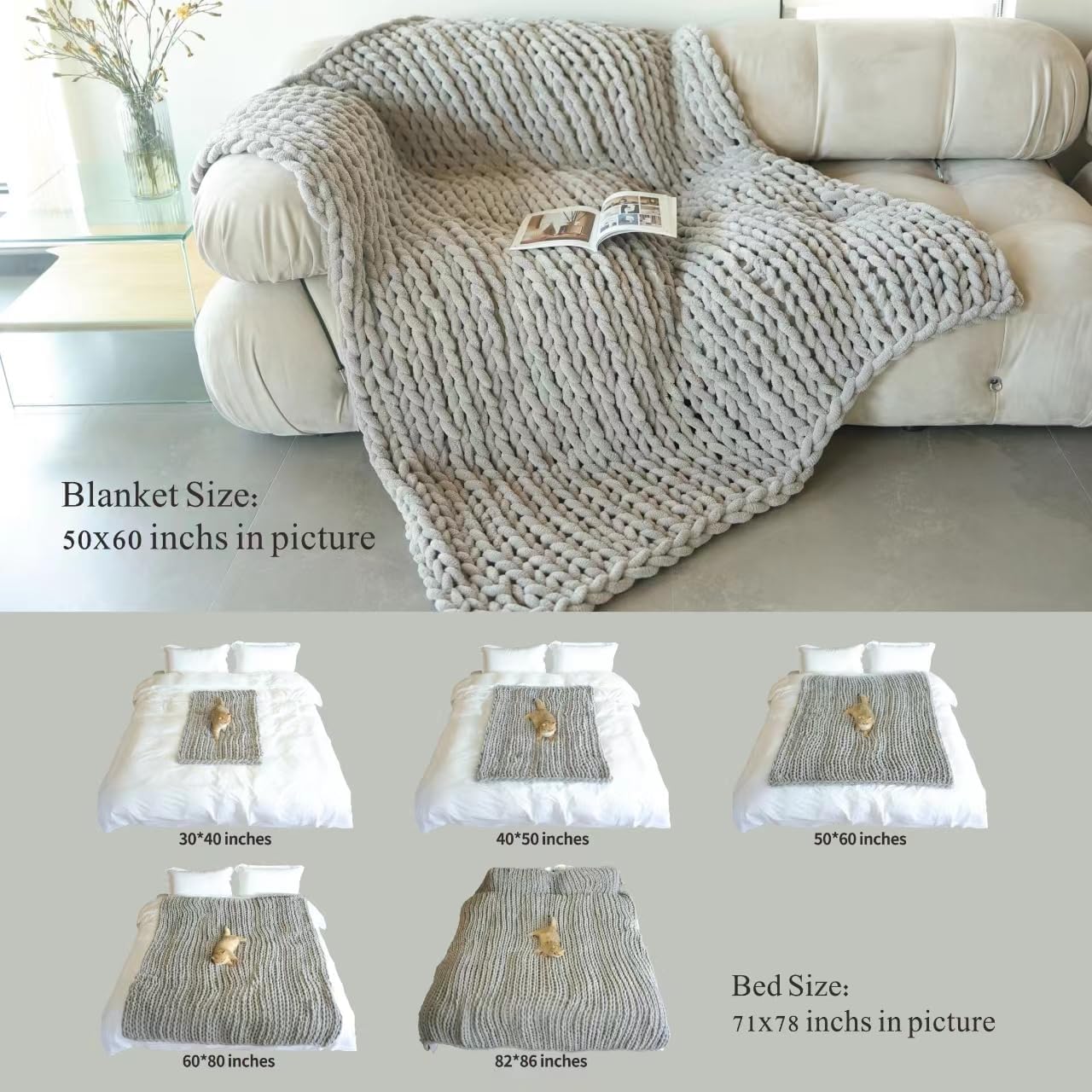 Maetoow Chenille Chunky Knit Blanket Throw (50×60 Inch), Handmade Warm & Cozy Blanket Couch, Bed, Home Decor, Soft Breathable Fleece Banket, Christmas Thick and Giant Yarn Throws,Purple - Image 4