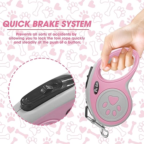 Miniatura 5 de Correa retráctil para perro de 16 pies, correa de nailon resistente con botón de bloqueo rápido para perros pequeños y medianos (rosa)
