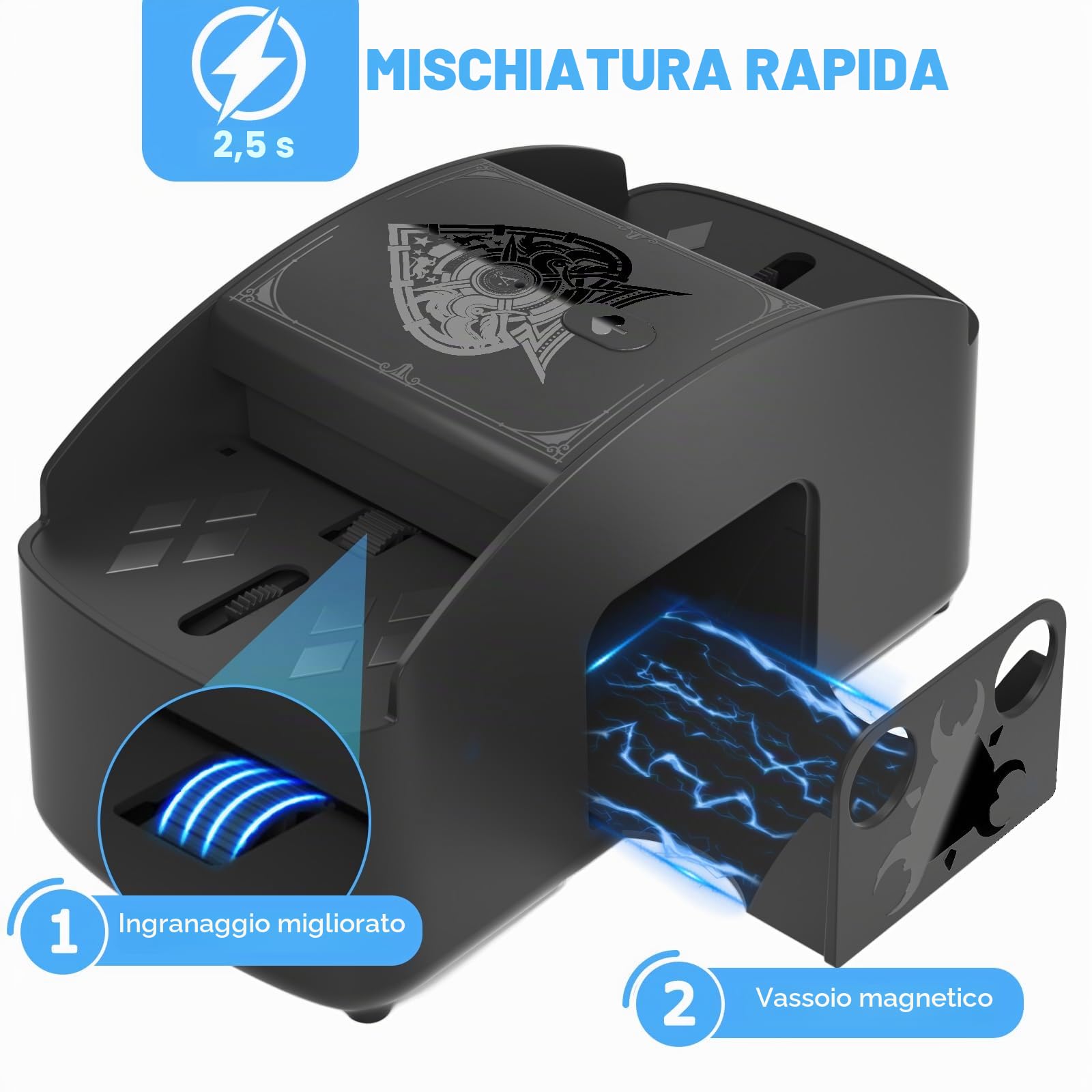 Ni-Shen Mescolatore di Carte Completamente Automatico 1-2 mazzi Mixer Elettrico Alimentato a Batteria/USB Mescolatore di Carte da Gioco a Basso Rumore per Uno, Poker, Phase 10, Skip-BO, Blackjack