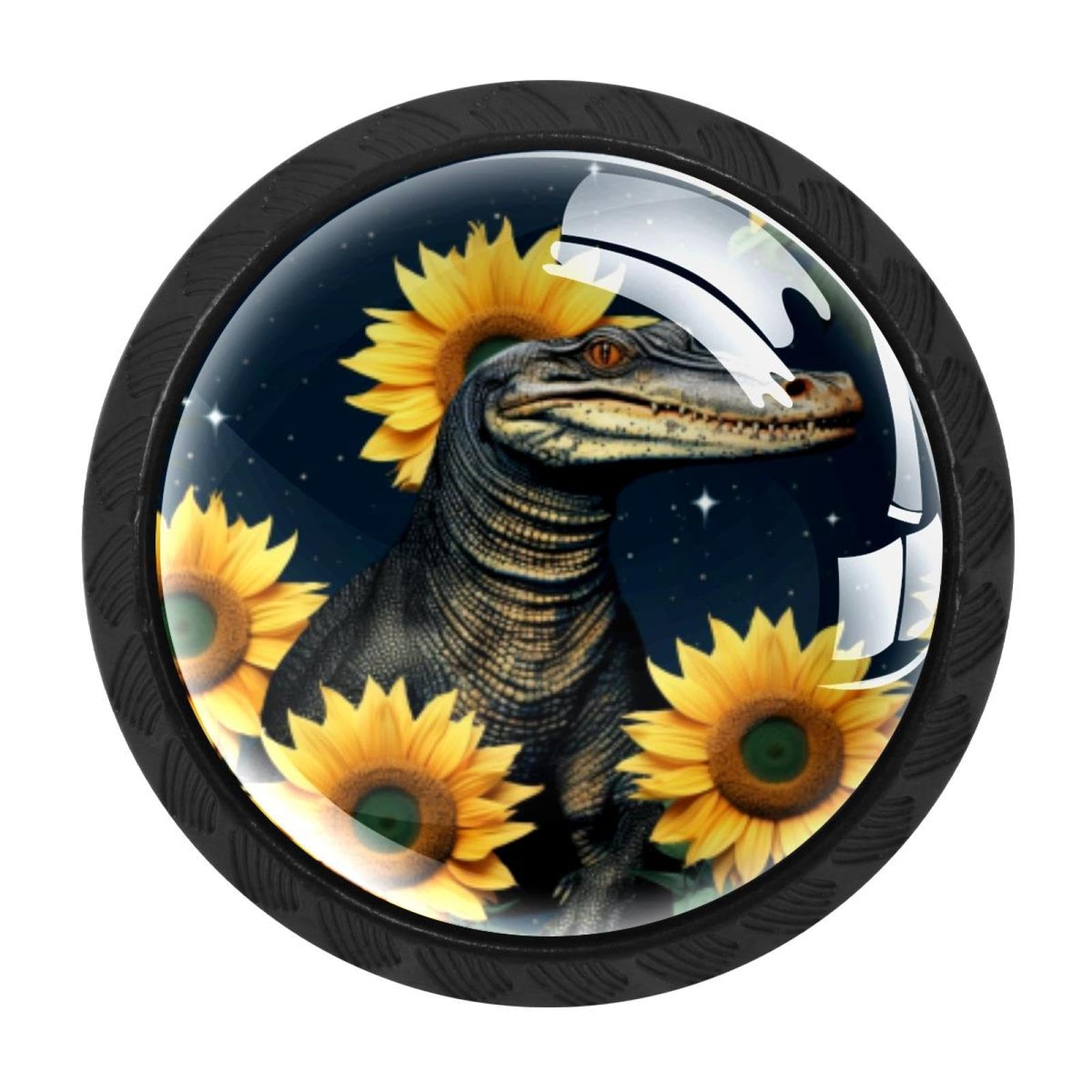 CHENZZZZ 4 Pack Black Crocodile Starry Sunflower Cabinet Pulls with Screws, Kitchen Cabinet Knobs Hardware