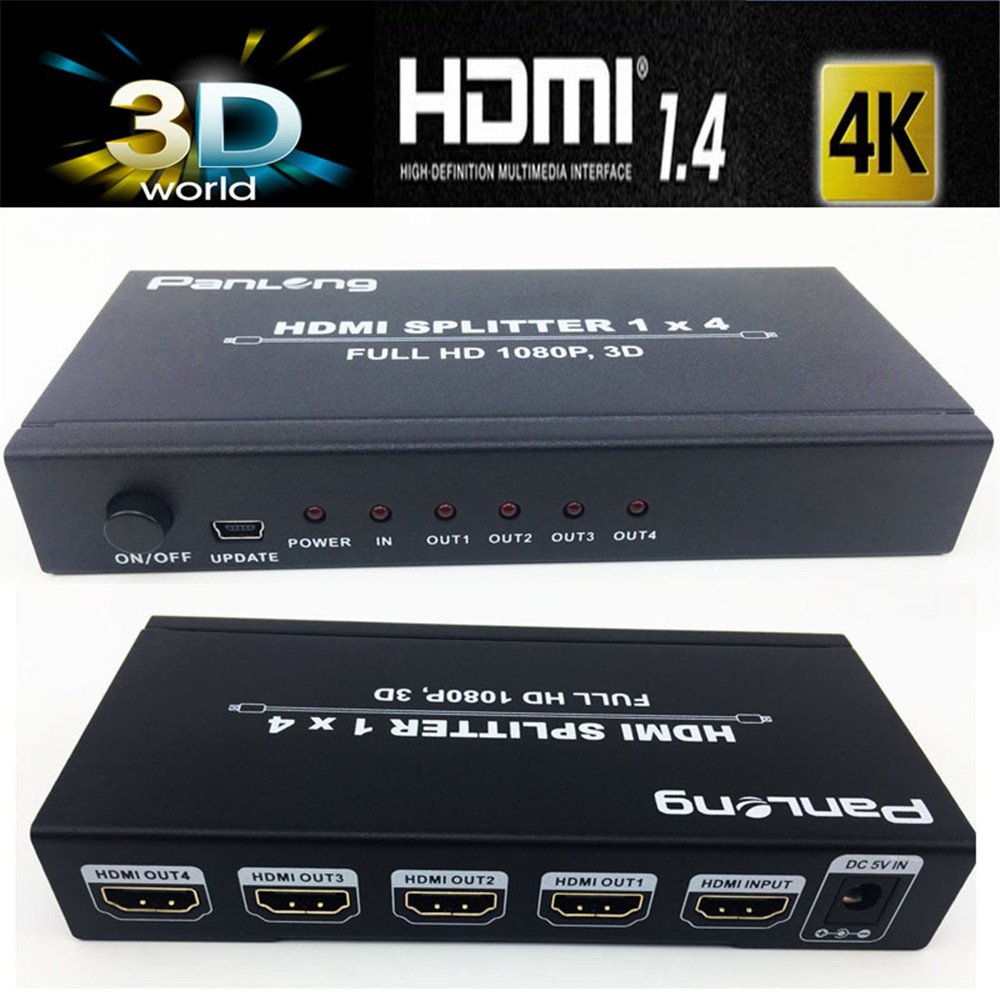 HDMI Matrix Switch ，Dispensatore Hdmi, Splitter HDMI a 4 porte Splitter 1x Distributore HDMI 1.4 in uscita 1,44 per 4Kx2K Full HD 1080P