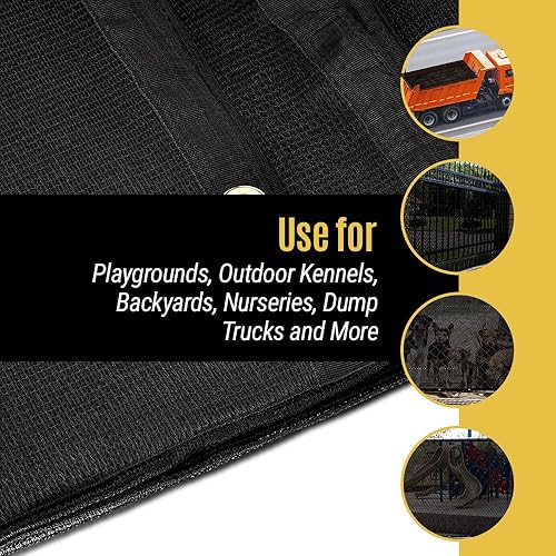 Miniatura 6 de AdirPro Lona de malla de punto resistente, 10 x 12 pies, lona negra con ojales para parques infantiles, porche, patio, patios traseros, piscinas,