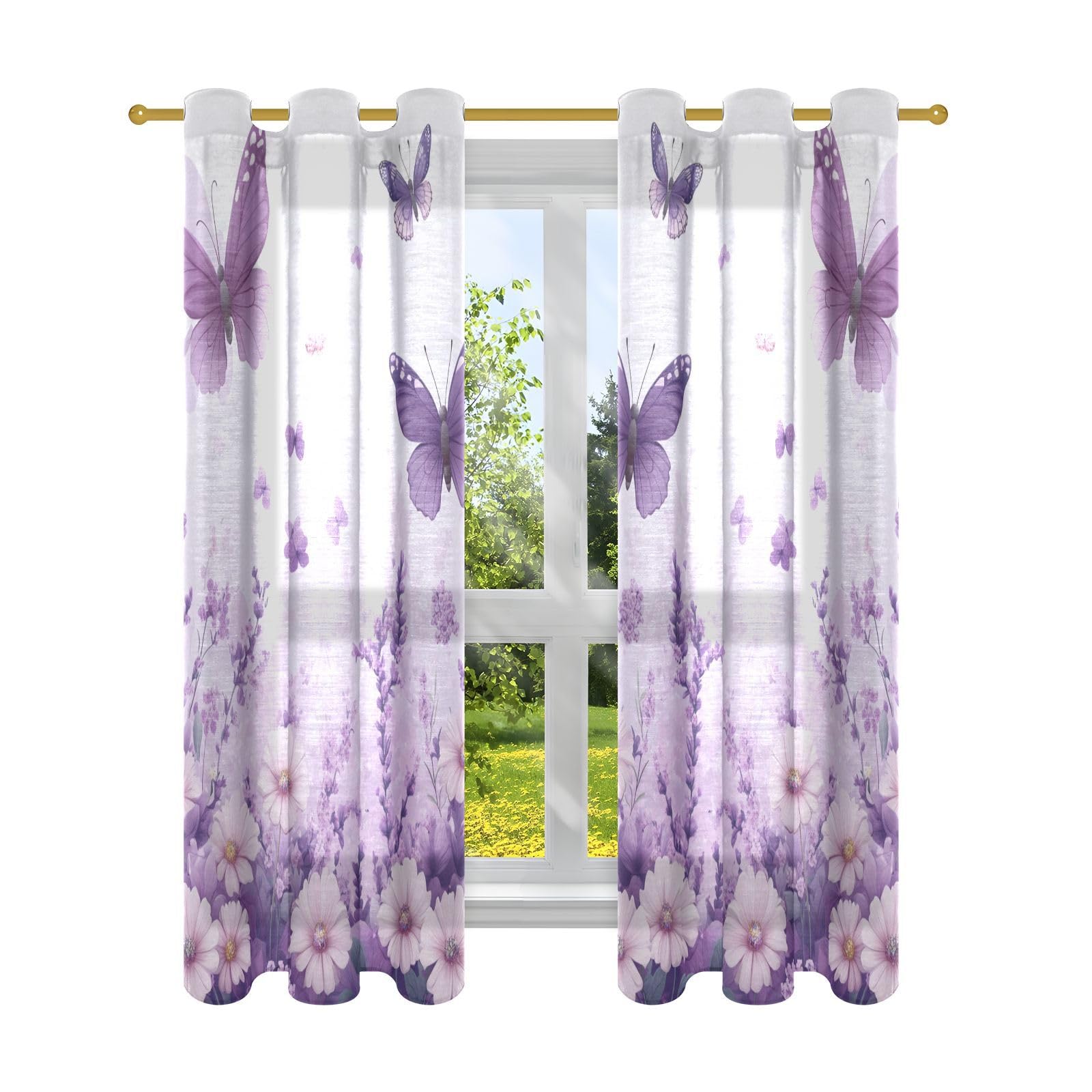 Rideaux de cuisine 160x160 lot de 2 brise-vue fleurs violettes fenêtre