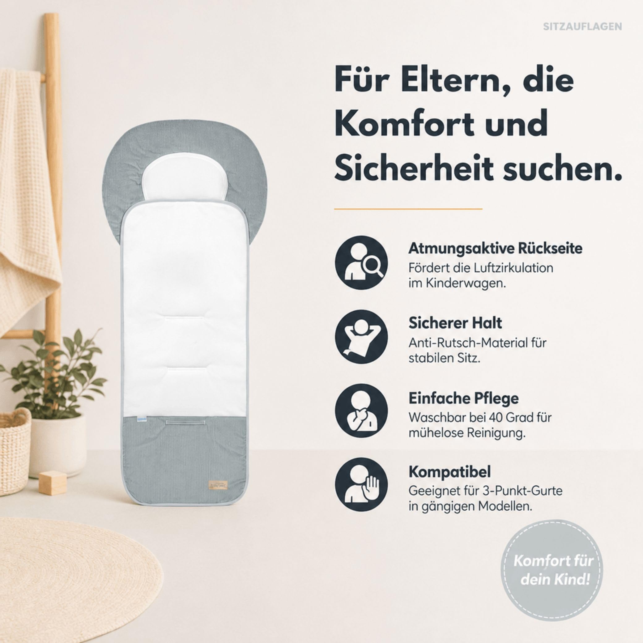 Odenwälder BabyNest Babycool-Auflage Kinderwagen Sitzauflage waschbar atmungsaktiv Sommer Winter