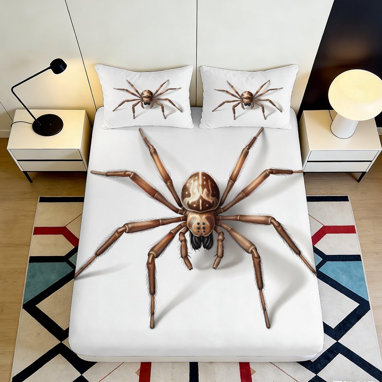 3D Printed Spider Fitted Sheet Microfiber Deep Pocket Non-Slip Bedroom Bedding Spider Mattress Fitted Cover Washable For Adults Teens 140x200x25cm