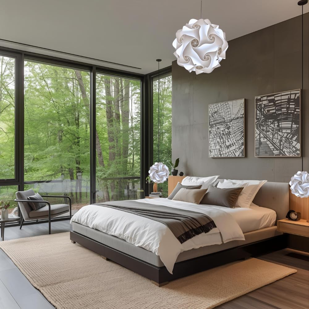 Lampadesign® Lampada a sospensione moderna Camera da letto soggiorno cucina FIOCCO Sfera bianca 50 cm Lampadario moderno elegante Luce sala da pranzo centro tavolo salotto Lampadina led fredda E27