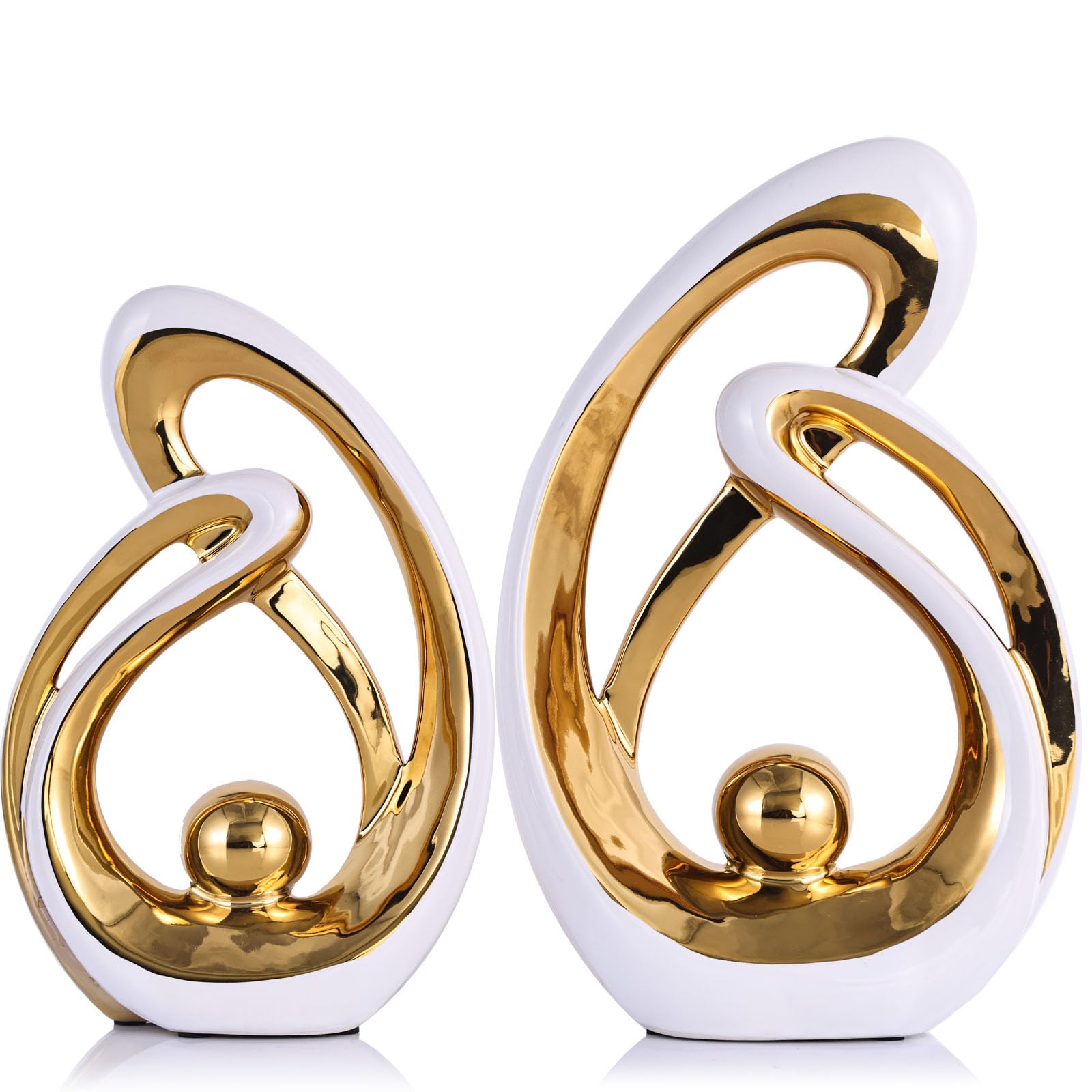 Home Decor Accent,Porcelain Art Mid Century Bookshelf Decorations,Gold Centerpieces for Tables,Abstract Ceramic Statue Sculpture for Coffee Table Mantel Tv Stand Centerpieces (White Gold