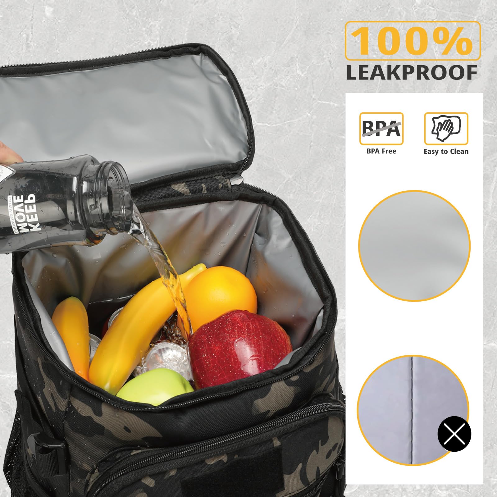 Zaino Frigo Tattico 25L Isolato e Impermeabile – Zaino Termico Robusto a Prova di Perdite, Borsa Frigo da Spalla per Pranzo, Ideale per Uomo e Donna per Lavoro, Escursioni, Campeggio, Spiaggia e Gite
