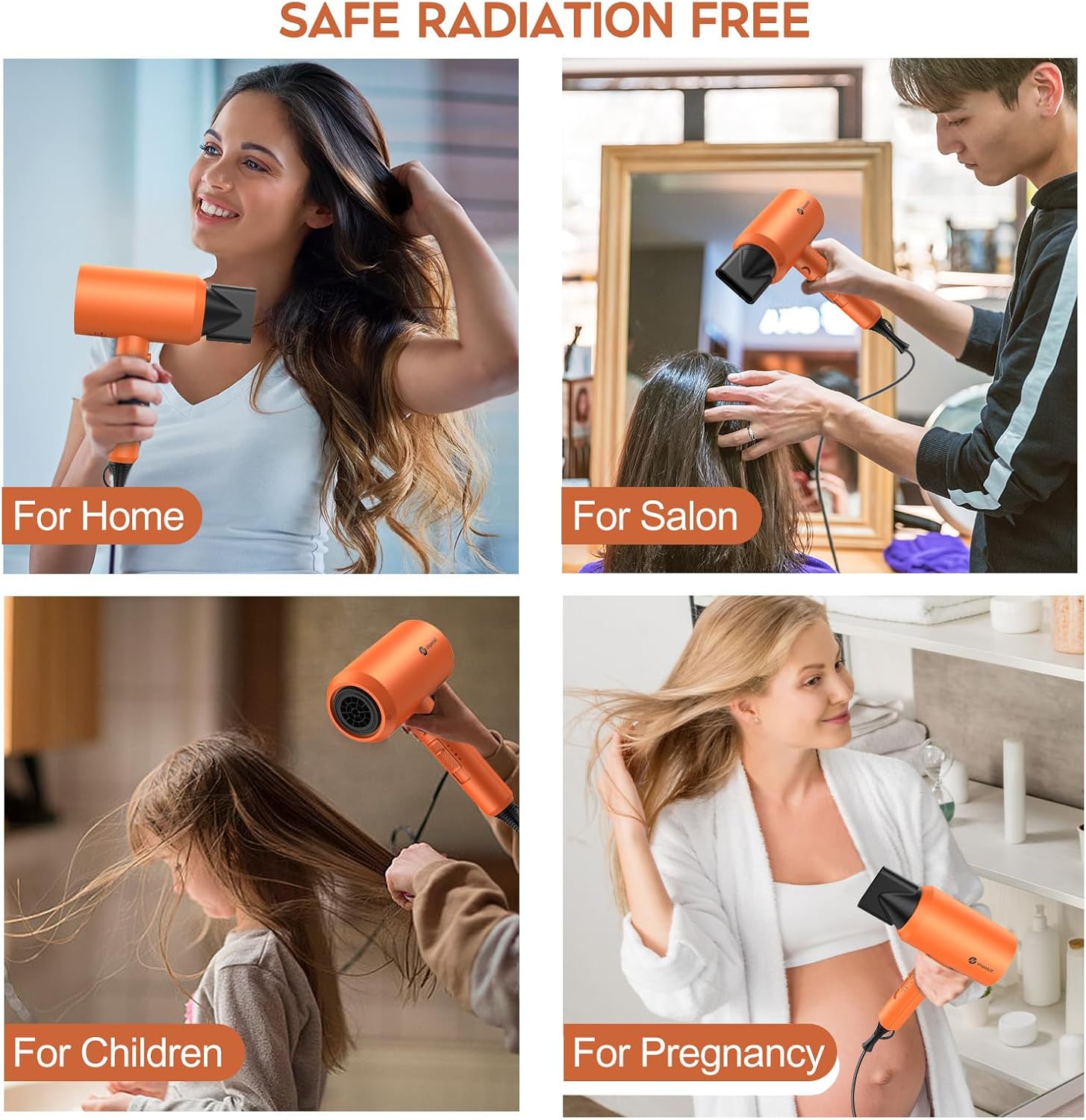 Slopehill Professional Ionic Hair Dryer, Powerful 1800W Fast Drying Low Noise Blow Dryer with 2 Concentrator Nozzle 1 Diffuser Attachments for Home Salon Travel (Cosmic Orange)