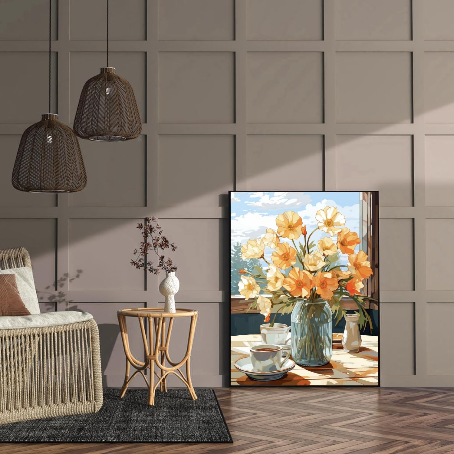 YUCCAORCHID Peinture par numéros paysage adulte sans plis toile avec pinceaux acrylique pigment bricolage peinture à l'huile toile ensemble 40 × 50 cm sans cadre blanc pivoine fille