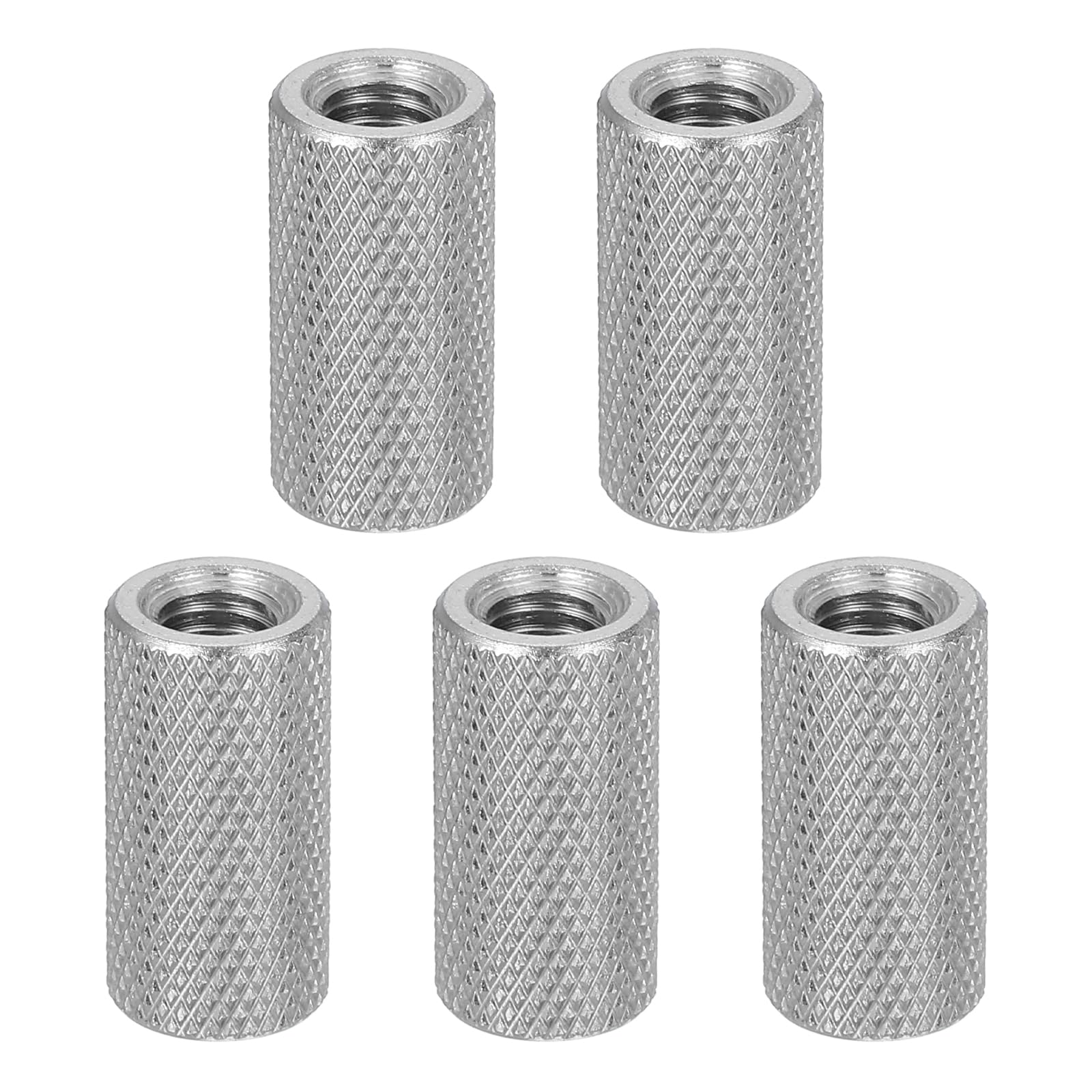 sourcing map 5 Pcs M6 Flat Knurled Thumb Nuts, 304 Stainless Steel Flat Head Diamond Knurled Through Hole Lock Adjusting Nuts Fasteners for Electronic, Machine, D10 x H20mm