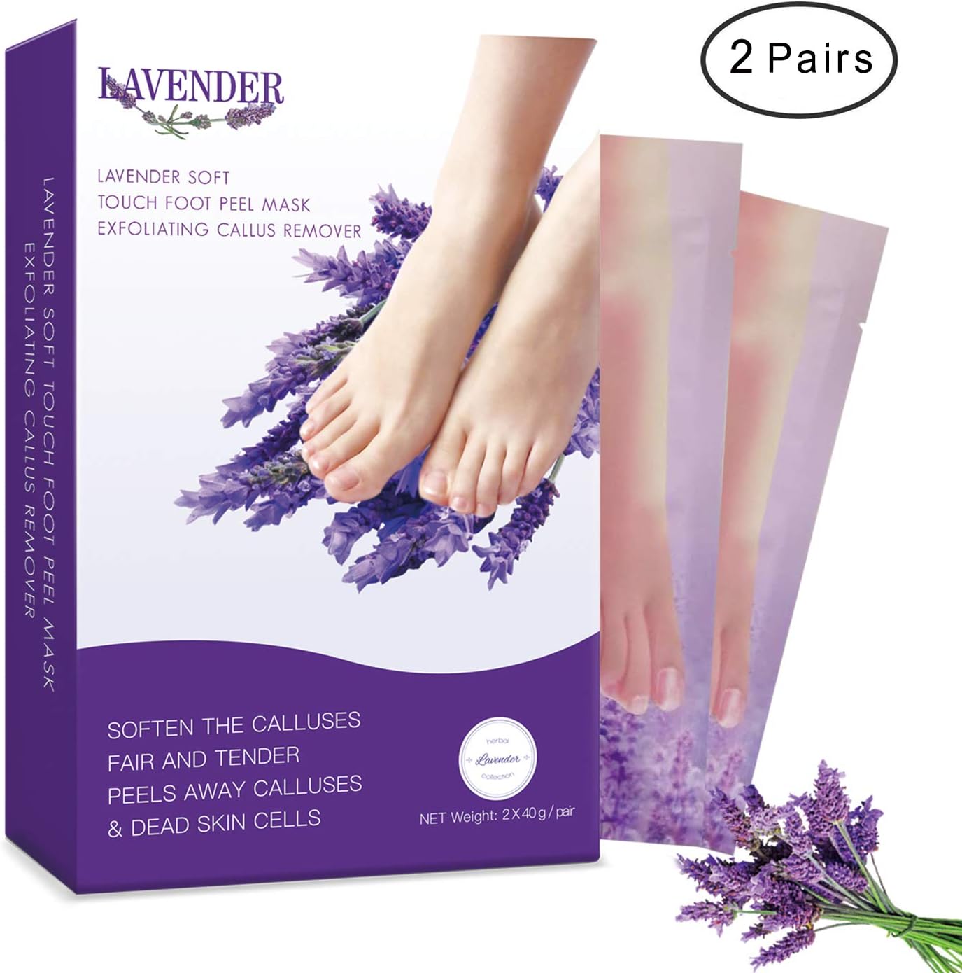 2 Pairs Exfoliating Foot Peel Mask-Peeling Away Rough Dead Skin & Calluses in 1-2 Weeks Repair Rough Heels Lavender for Men Women & Get Soft Smooth Soft Foot