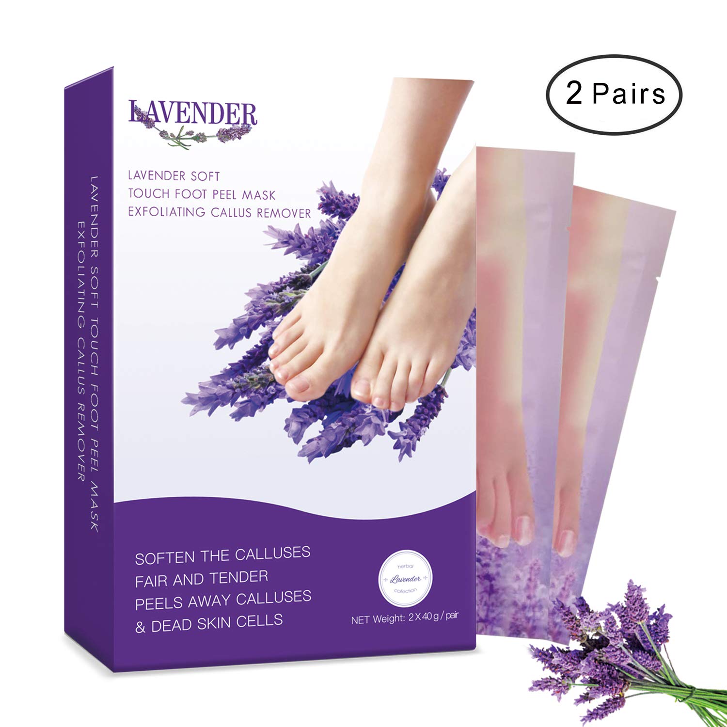 2 Pairs Exfoliating Foot Peel Mask-Peeling Away Rough Dead Skin & Calluses in 1-2 Weeks Repair Rough Heels Lavender for Men Women & Get Soft Smooth Soft Foot