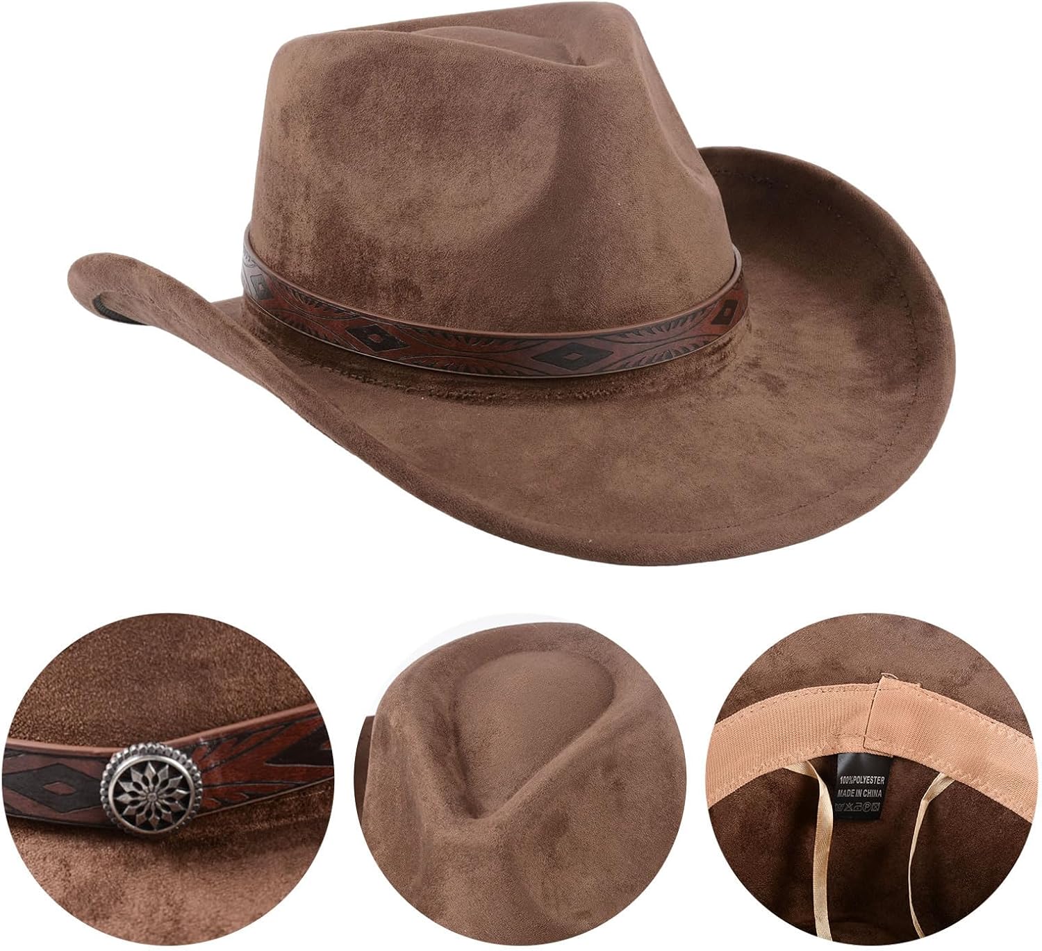 Cowboy Hat, Wide Brim Brown Adult Felt Hat, Classic Stylish Design Adjustable Breathable Comfortable (Brown) - Image 4