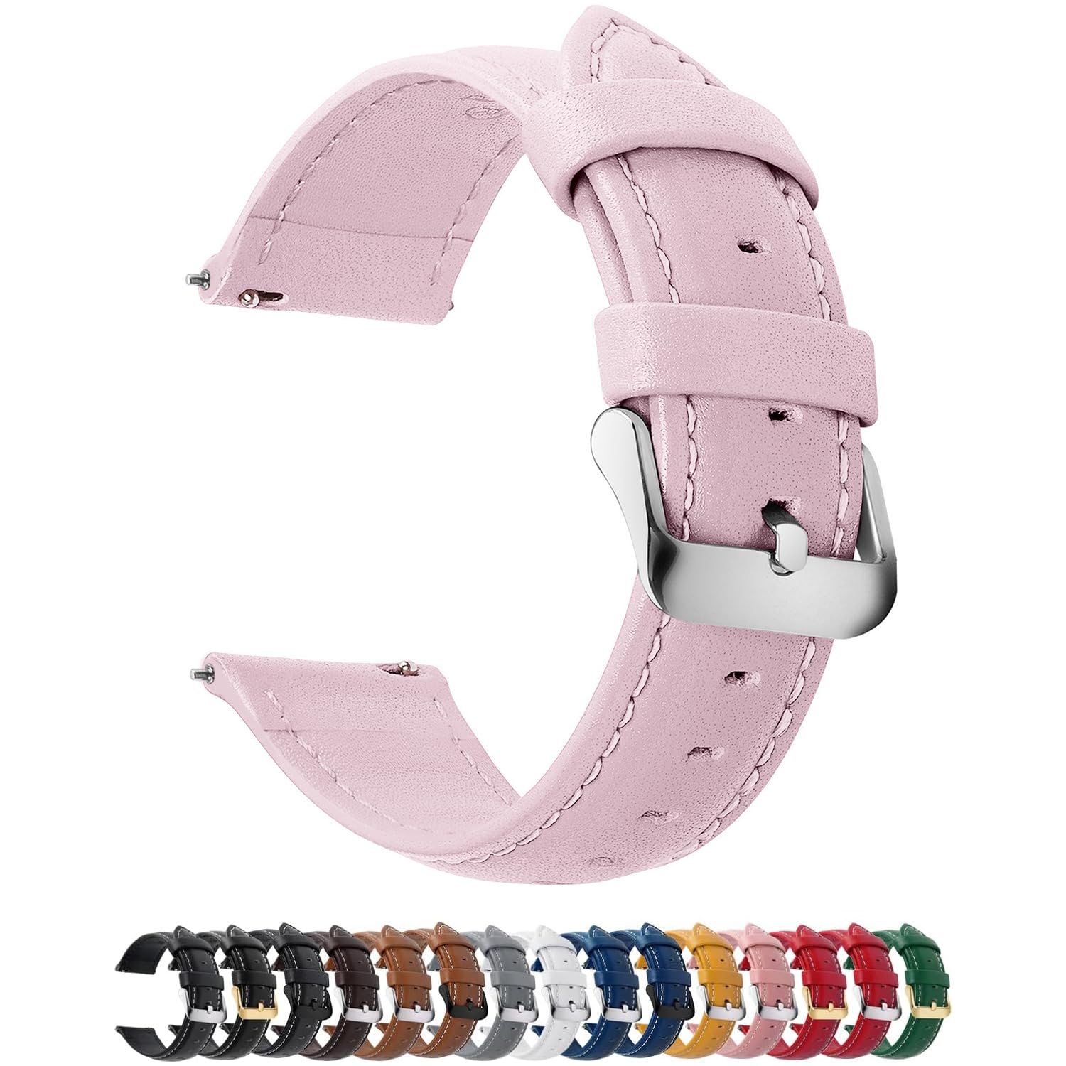 Fullmosa 12 Farben Uhrenarmband,14mm Vintage Lederarmband Ersatzrmbänder für Smartwatch und Universal-Uhr mit Edelstahl Schließe für Herren Damen,14mm Sand Pink+Silber Schnalle