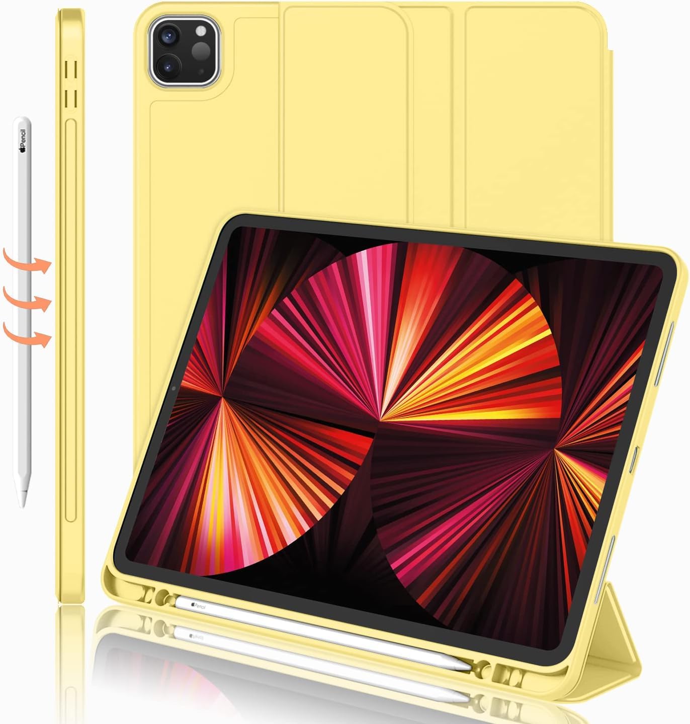 Smart Case with Pencil Holder Compatible With iPad 12.9 2020, Trifold Stand Smart Case, Soft TPU Back Auto Wake/Sleep Dust Proof & Anti-Finger Print, Dual angle View Heavy Duty Protection