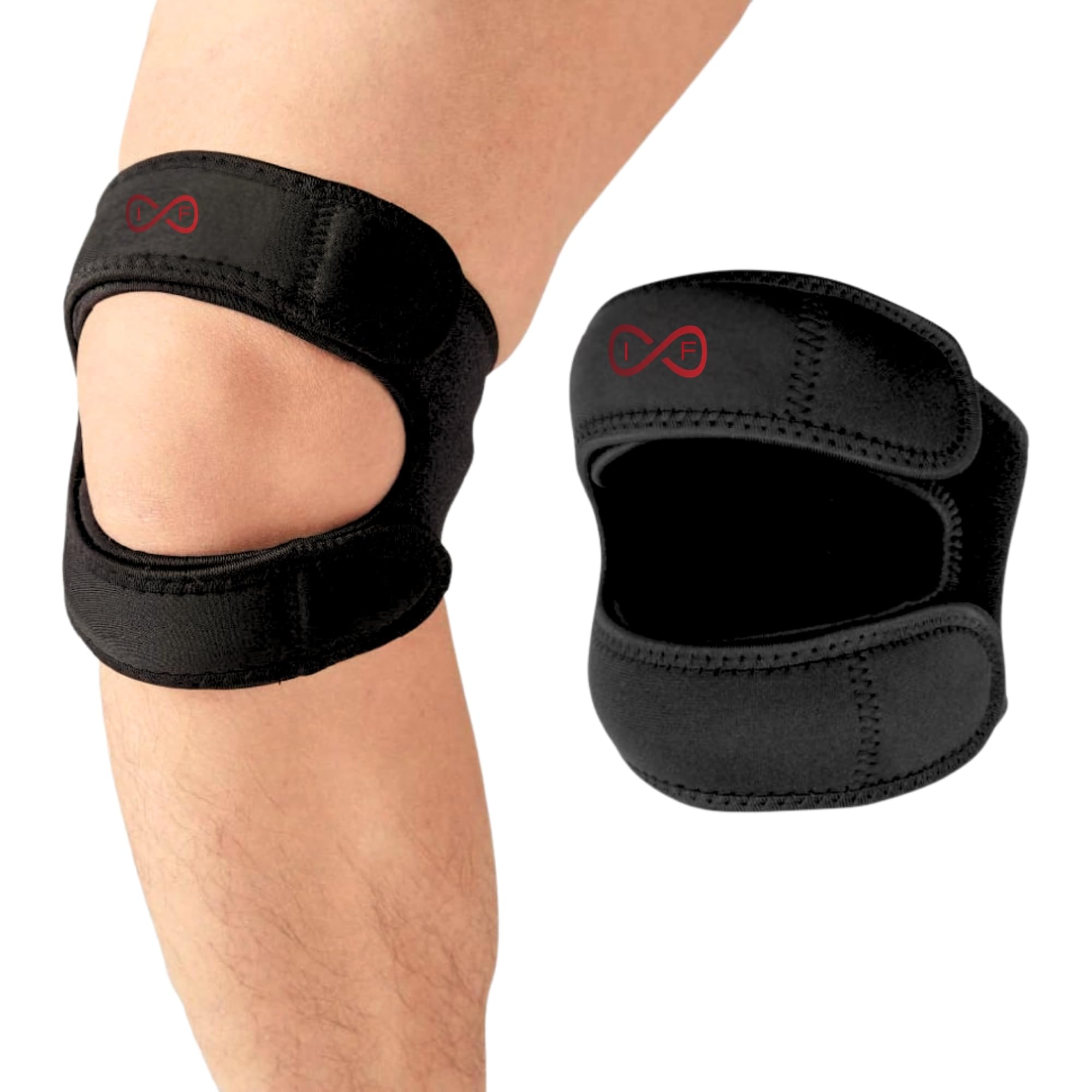 Infinite Fitness Double Patella Tendon Knee Strap 2 Pack, Knee Pain Relief Support Brace for Hiking, Football, Basketball, Running, Jumpers Knee, Tennis, Tendonitis, Volleyball & Weightlifting