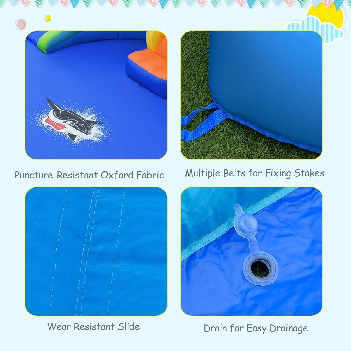 Water Park, Inflatable Pool Slide, Mighty Bounce House w/Large Splash Pool, Climbing Wall, 2 Slides & Water Cannon, Including Carry Bag, Repair Kit, Stake, Hose (with 780W Air Blower)