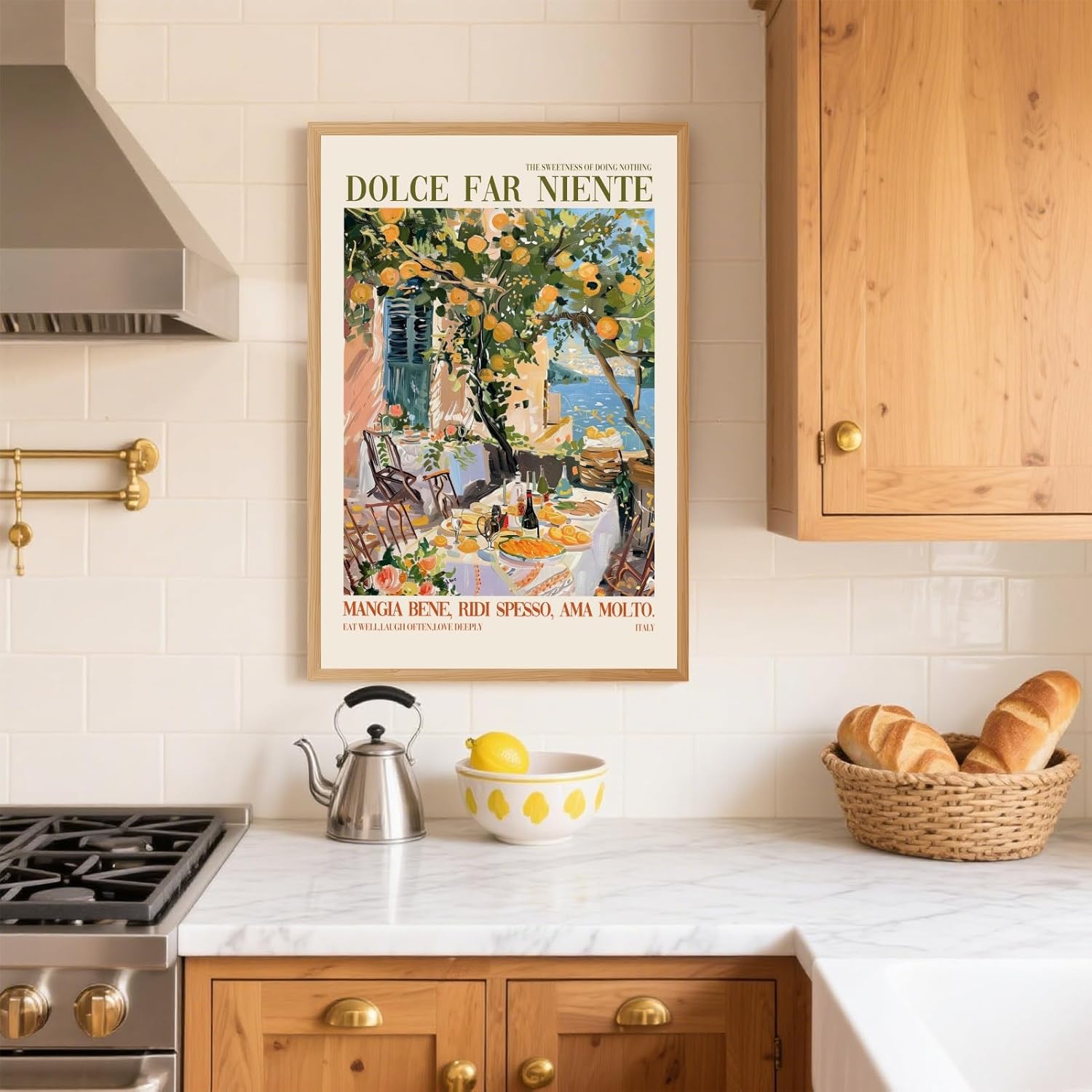 Vintage Italy Canvas Wall Art Dolce Far Niente Quote Lemon Tree Patio Poster Trendy Travel Wall Decor Amalfi Coast Print Rustic Italian Food Picture For Dining Room Kitchen 12x16inch Wood Frame