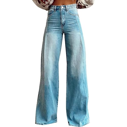 Women Wide Leg Jeans 2025 Wide Leg Baggy Pant Retro Floral Print High Rise Straight Stretch Jeans with Functional