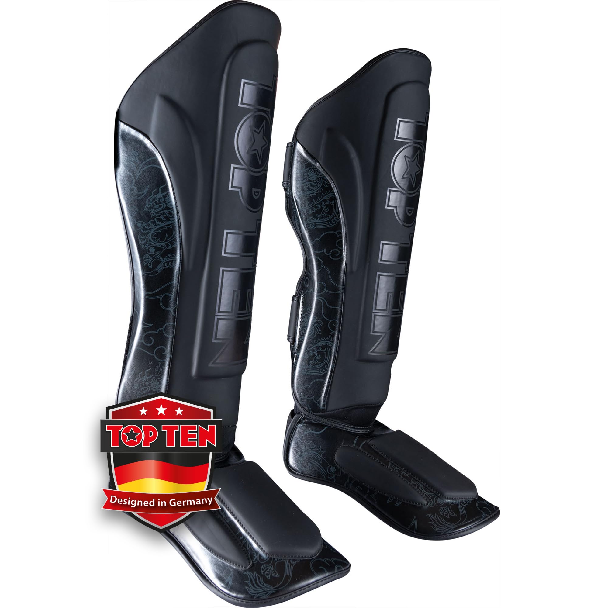 TOP Ten Schienbeinschutz Dragon – Design Kickboxen Schienbeinschoner & Muay Thai Schienbeinschützer – Premium Shin Guards mit Drachen-Print für MMA & Kampfsport – Anatomische Beinschoner