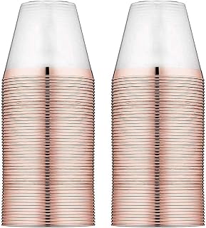 Txibi 50PCS Plastic Cups, 9 Oz Plastic Wine Cups Hard Disposable Wine Cocktail Drinking Bulk Party Cups With Gold Rim for Party Wedding Holiday (Rose Gold)