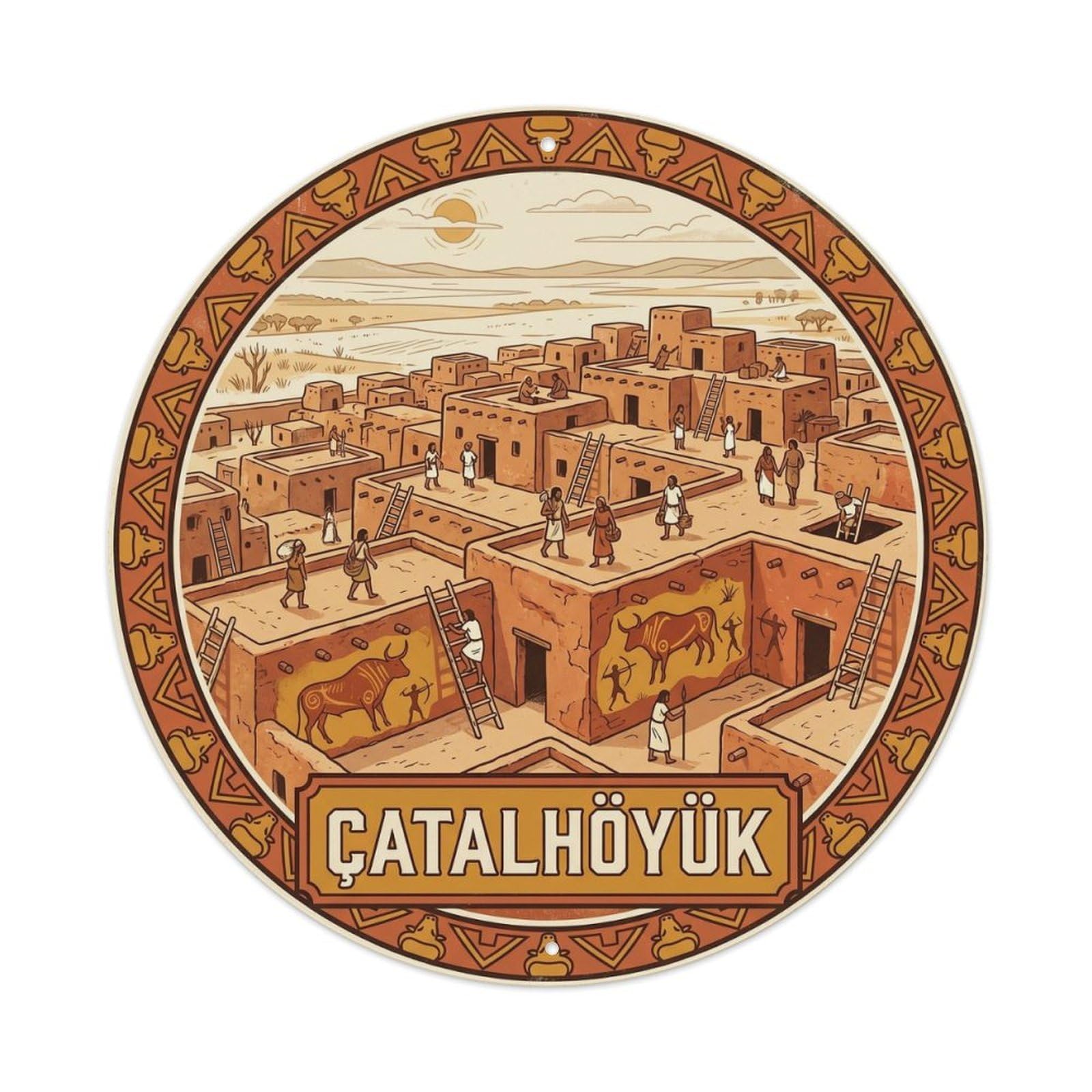Konya Catalhoyuk Turkey Travel Heritage Retro Graphic Metal Tin Sign